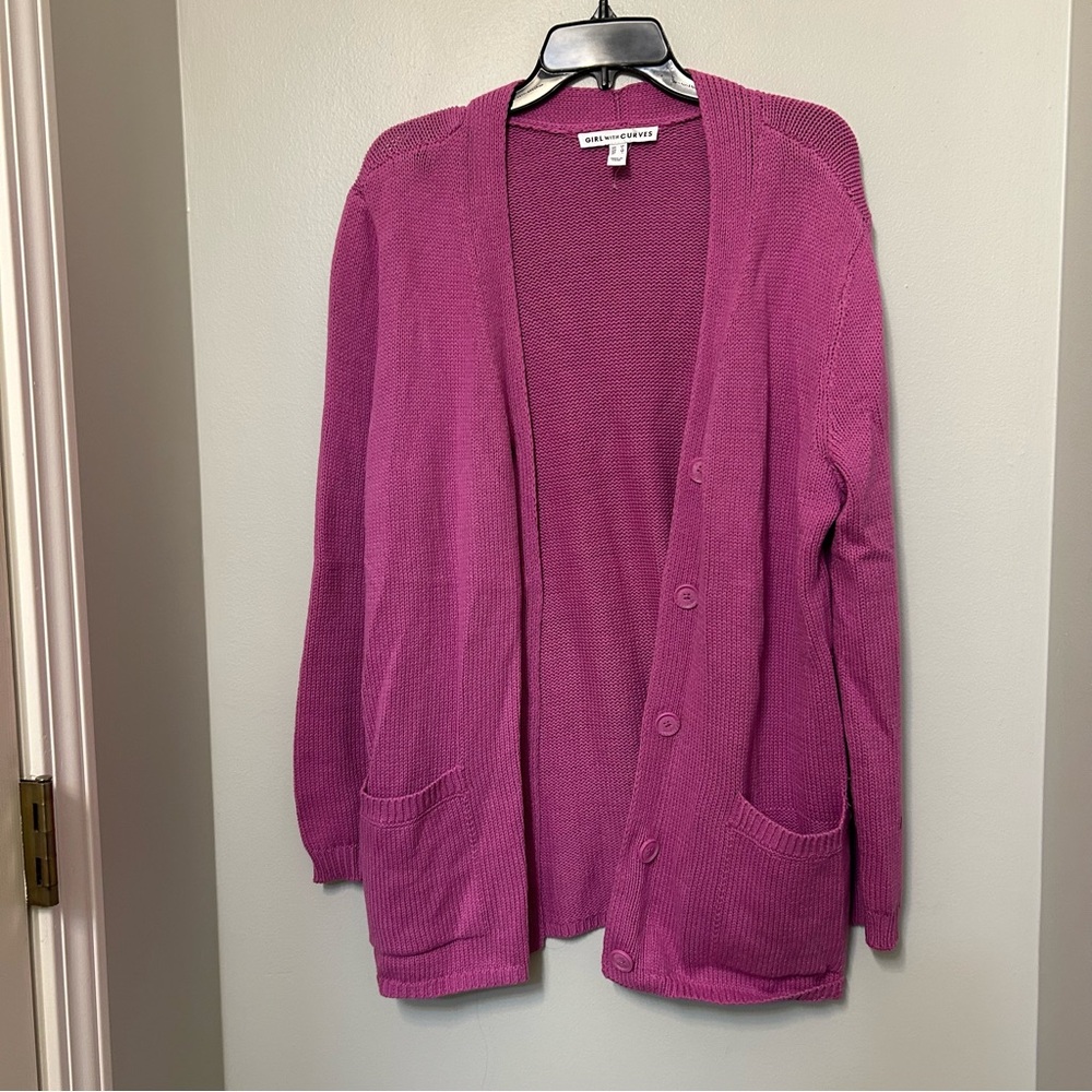 Girl With Curves Button Front V-Neck Cardigan Sweater Medium Purple